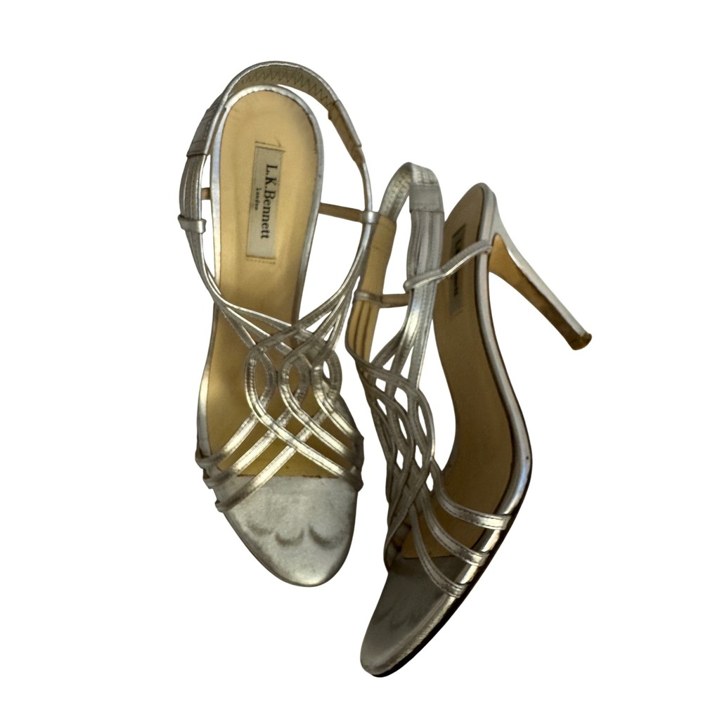 L.K. Bennett Metallic Silver Strappy Sandals‎ – Size 40 (US 9)